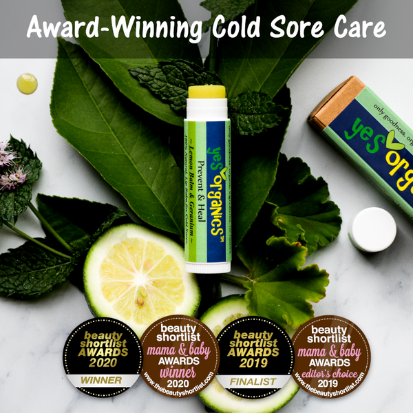 Cold Sore Treatment Lip Balm | Prevent & Heal Cold Sores | Cold Sore Remedy Natural | Lemon Balm Lip Balm | Herpes Simplex | Award-Winning Cold Sore Treatment Balm | Yes Organics | Melissa Officinalis